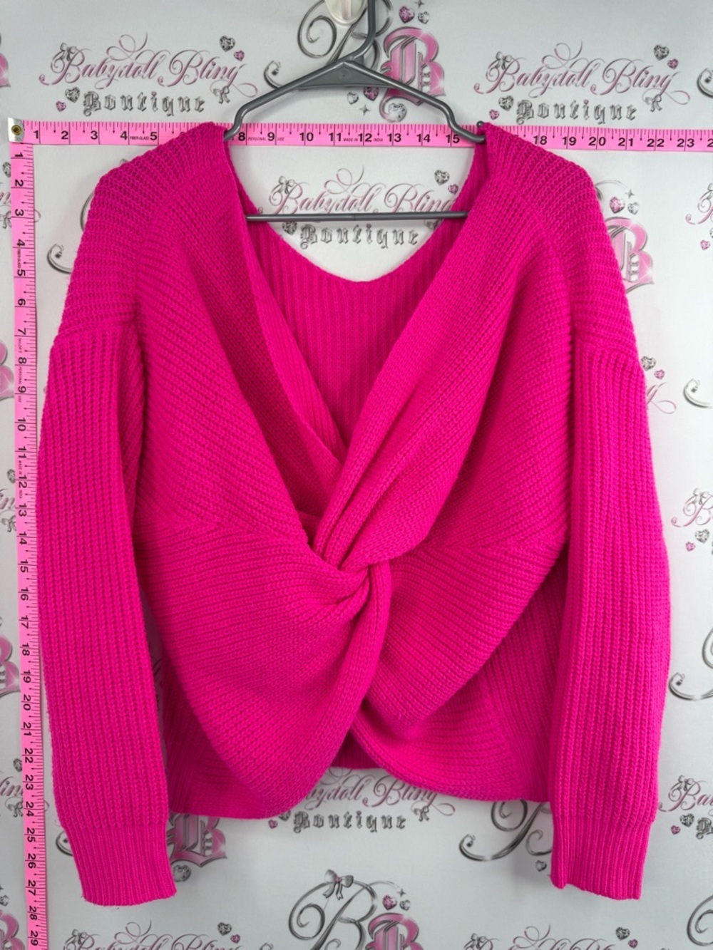 Fashion Nova sweater twist tie up Hot Pink Off-the-Shoulder Twist Knit Sweater